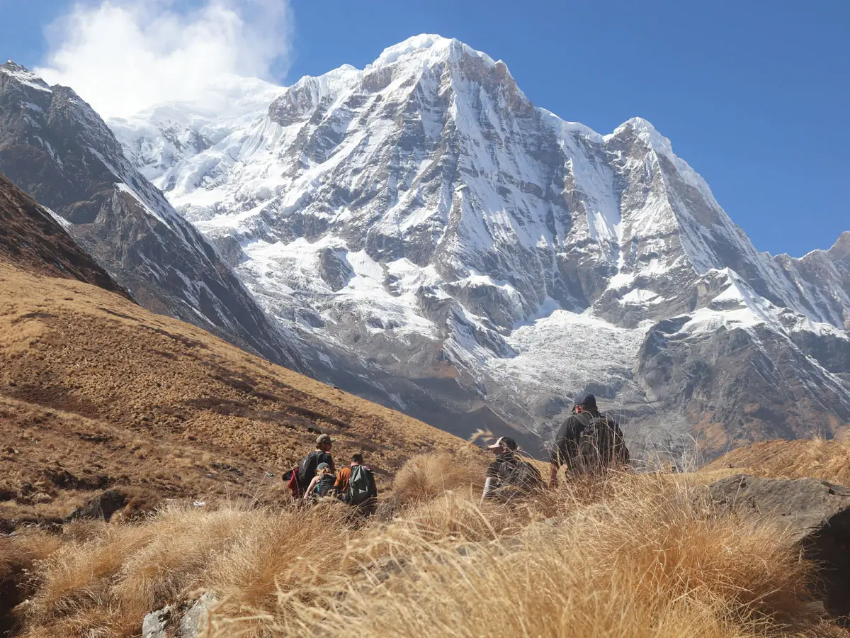 trekkers reaching ABC- trekkers in February